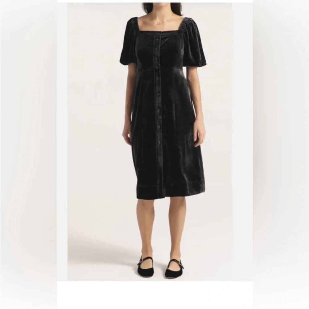 J. Crew Puff Sleeve Velvet Dress in Black Size 14